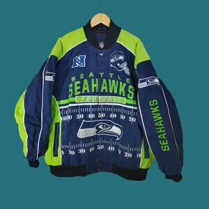 NFL Seattle Seahawks Coat Sz 4XL Bomber Jacket Big & Tall Quilted Lining Logo